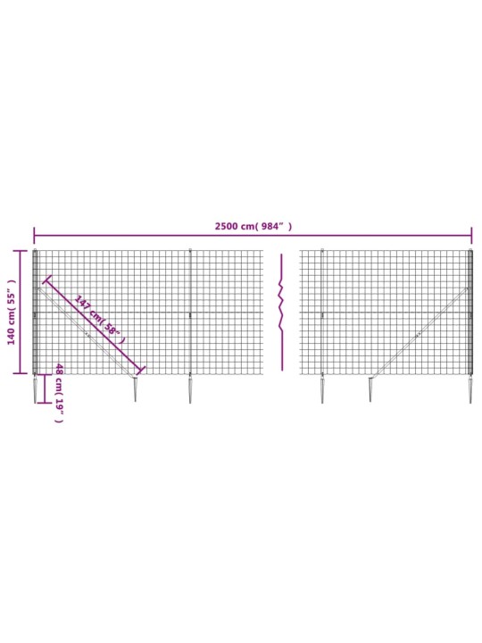 Drátěný plot s kotevními hroty antracitový 1,4 x 25 m