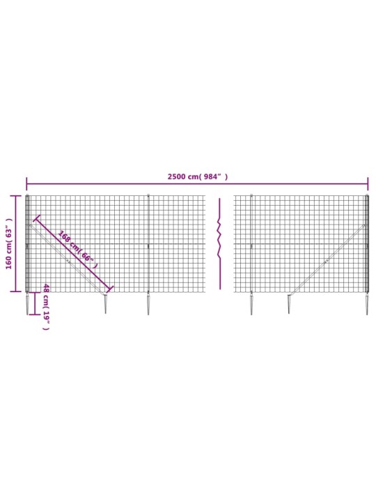 Drátěný plot s kotevními hroty antracitový 1,6 x 25 m