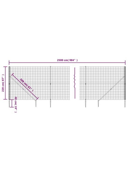 Drátěný plot s kotevními hroty antracitový 2,2 x 25 m