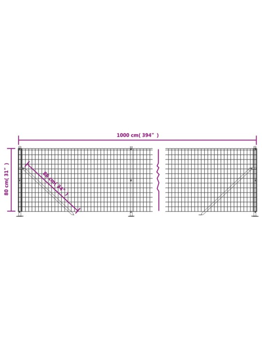 Drátěný plot s přírubami antracitový 0,8x10 m