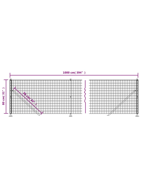 Drátěný plot s přírubami antracitový 0,8x10 m