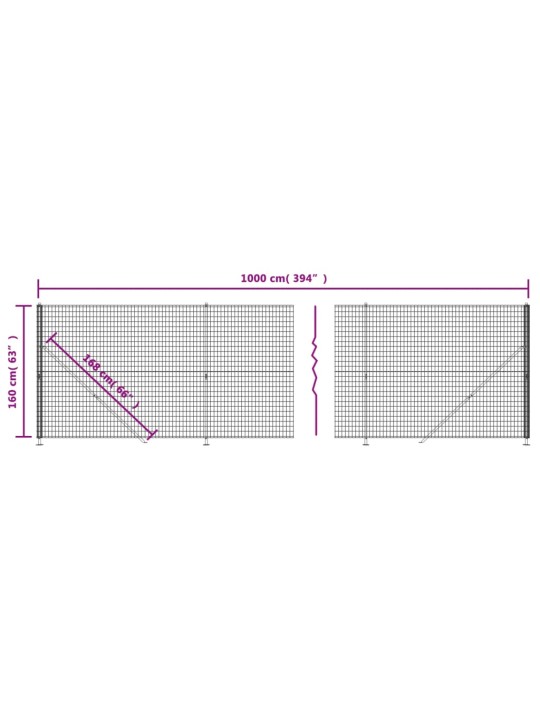 Drátěný plot s přírubami antracitový 1,6 x 10 m