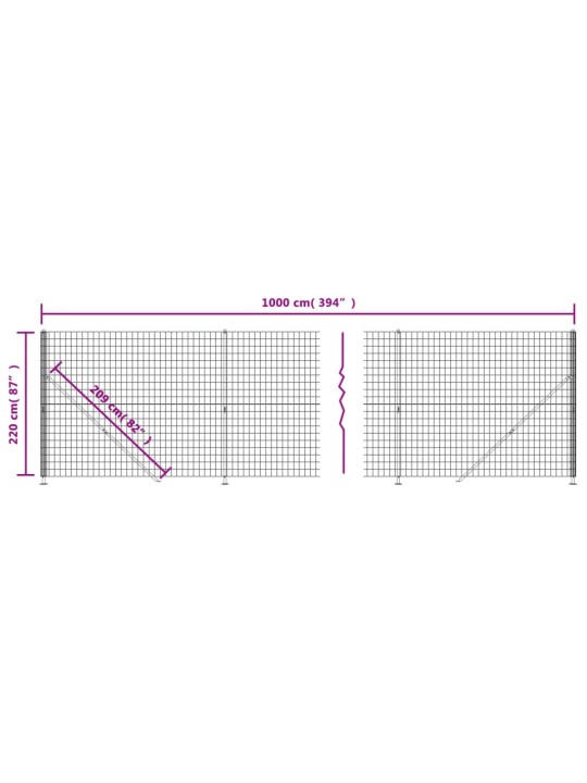 Drátěný plot s přírubami antracitový 2,2 x 10 m