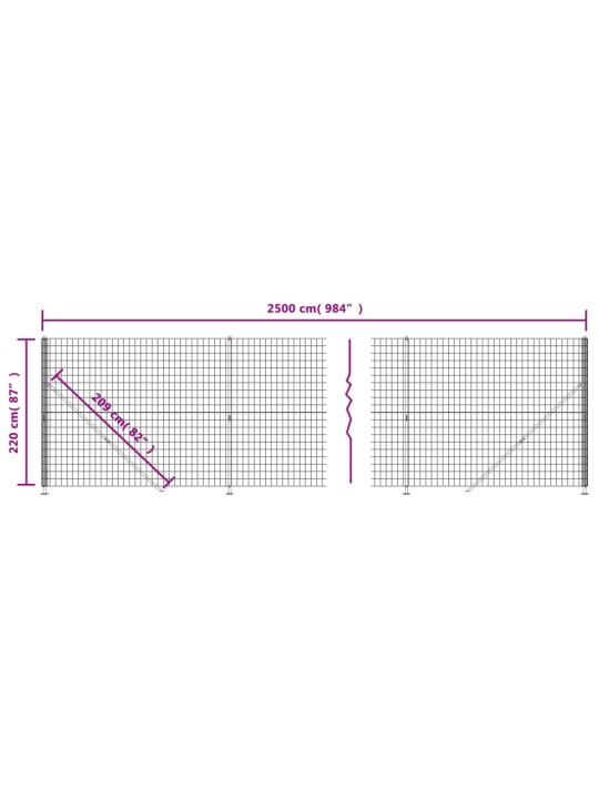 Drátěný plot s přírubami antracitový 2,2 x 25 m
