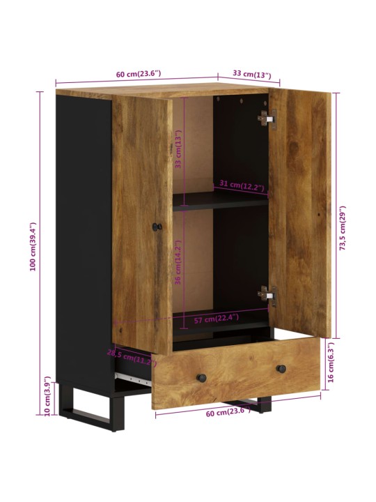 Komoda se zásuvkou 60 x 33 x 100 cm masivní mangovník a železo
