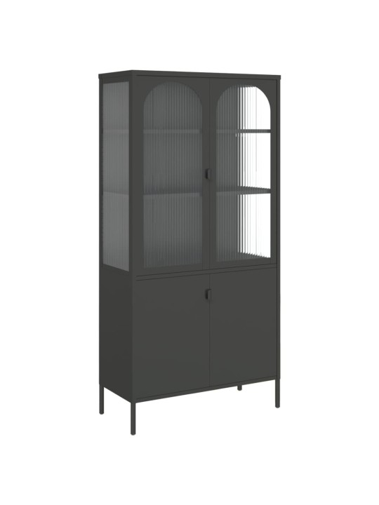 Highboard černý 90 x 40 x 180 cm sklo a ocel