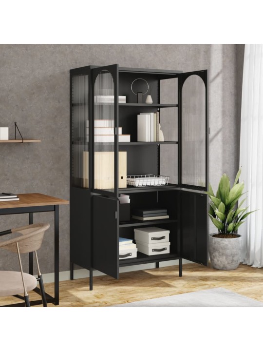 Highboard černý 90 x 40 x 180 cm sklo a ocel