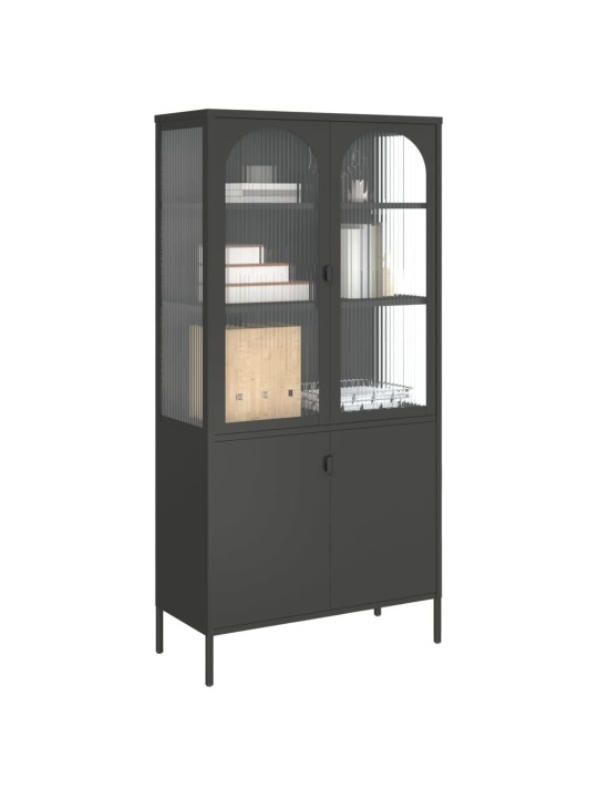 Highboard černý 90 x 40 x 180 cm sklo a ocel