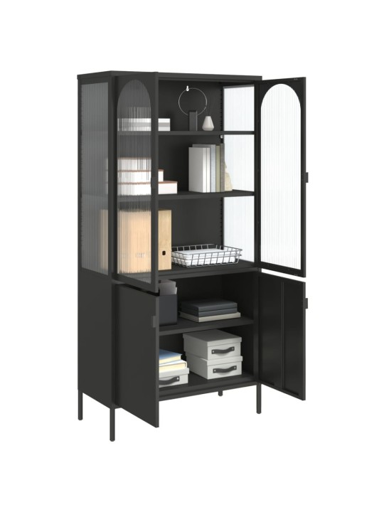 Highboard černý 90 x 40 x 180 cm sklo a ocel