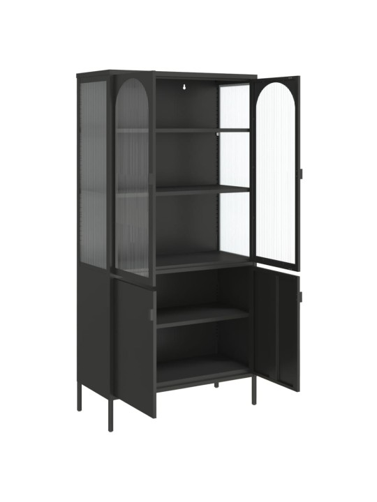 Highboard černý 90 x 40 x 180 cm sklo a ocel