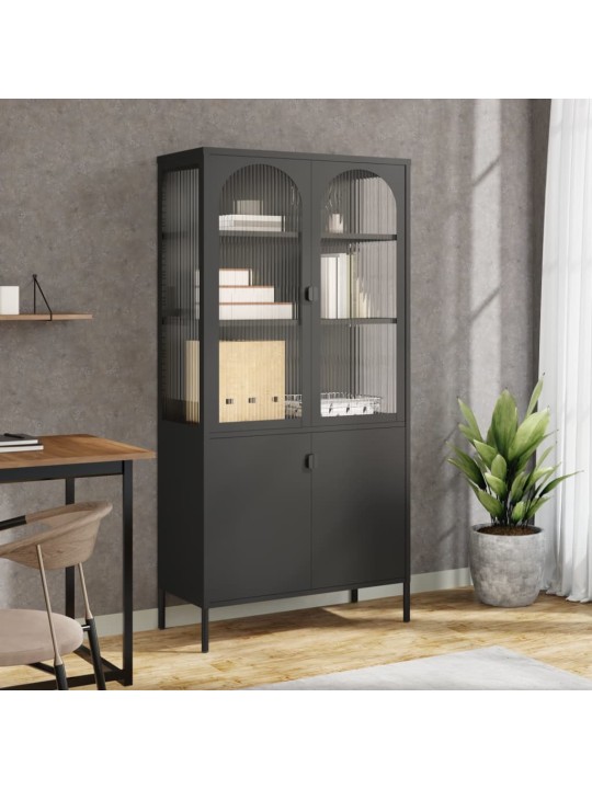 Highboard černý 90 x 40 x 180 cm sklo a ocel