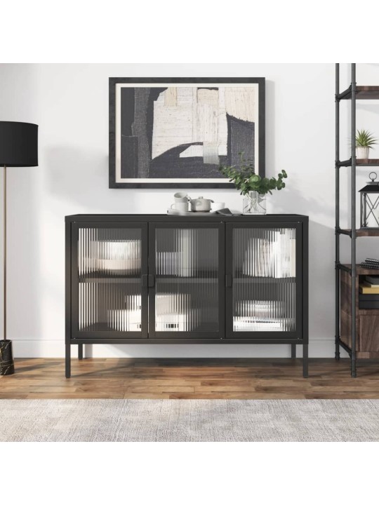 Příborník černý 105 x 35 x 70 cm sklo a ocel