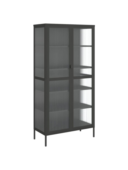 Highboard černý 85 x 40 x 180 cm sklo a ocel