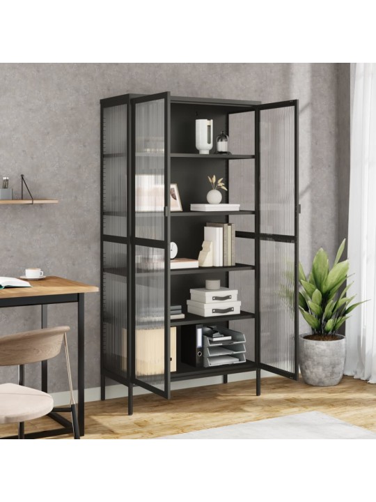 Highboard černý 85 x 40 x 180 cm sklo a ocel