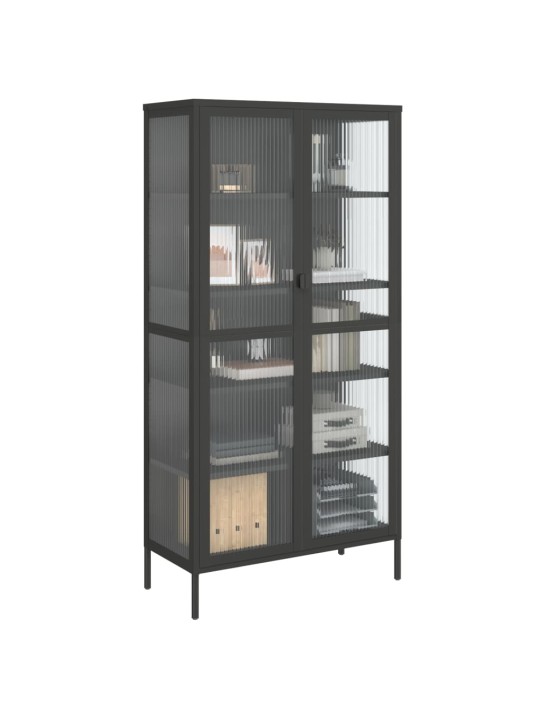 Highboard černý 85 x 40 x 180 cm sklo a ocel