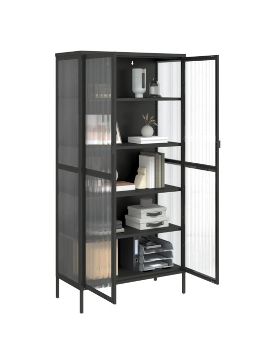 Highboard černý 85 x 40 x 180 cm sklo a ocel