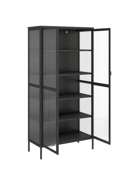 Highboard černý 85 x 40 x 180 cm sklo a ocel
