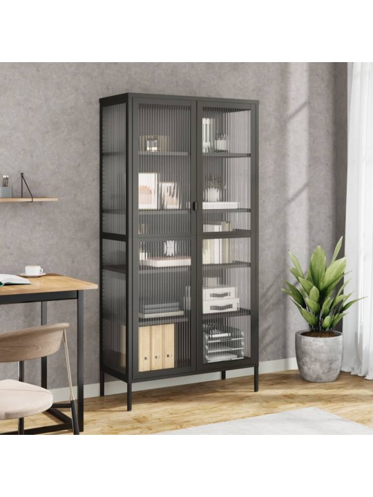 Highboard černý 85 x 40 x 180 cm sklo a ocel