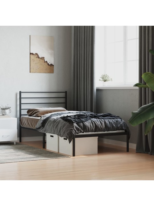 Kovový rám postele s čelem černý 80 x 200 cm