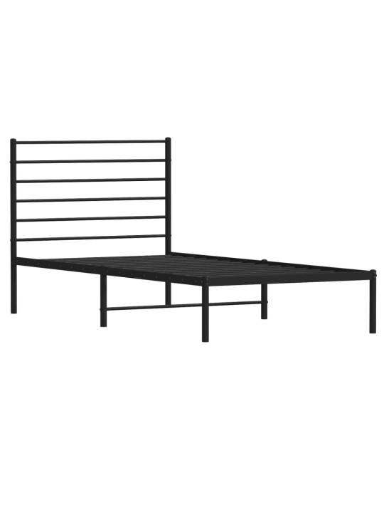Kovový rám postele s čelem černý 90 x 200 cm