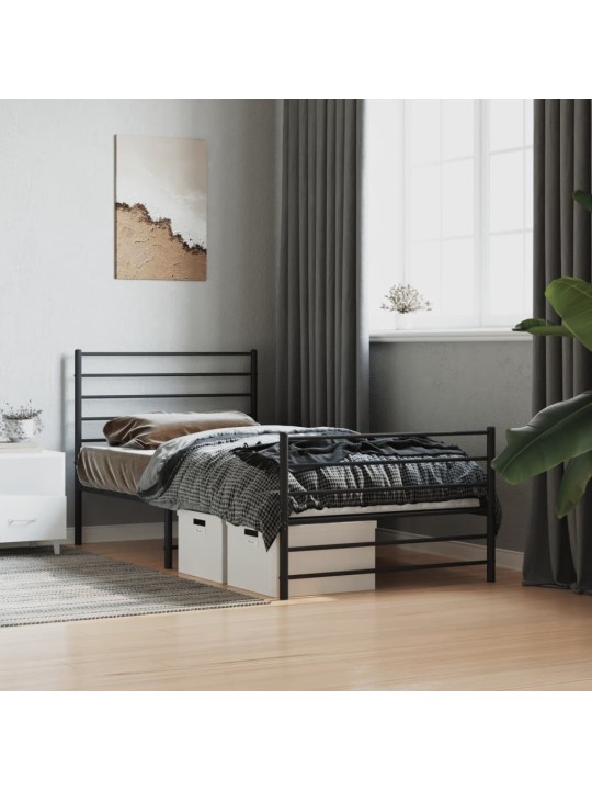 Kovový rám postele s hlavovým a nožním čelem černý 90 x 200 cm