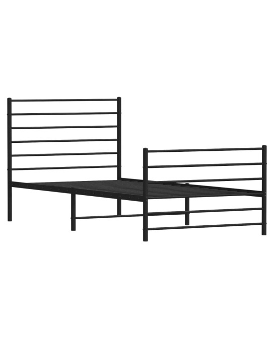 Kovový rám postele s hlavovým a nožním čelem černý 90 x 200 cm