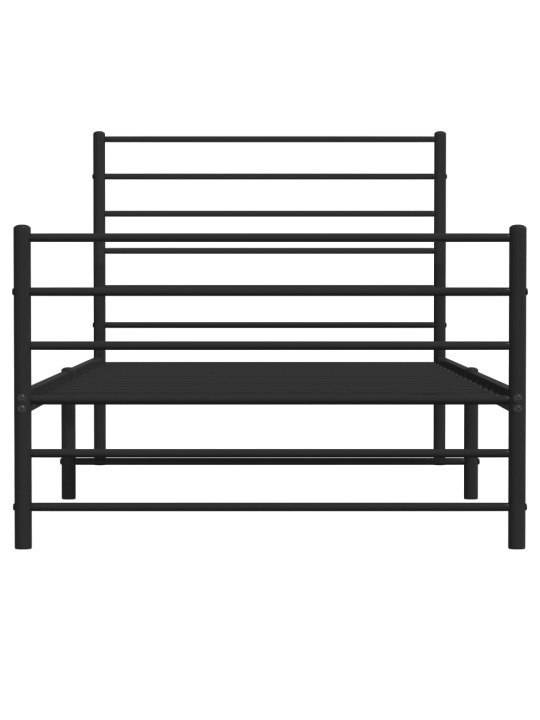 Kovový rám postele s hlavovým a nožním čelem černý 90 x 200 cm