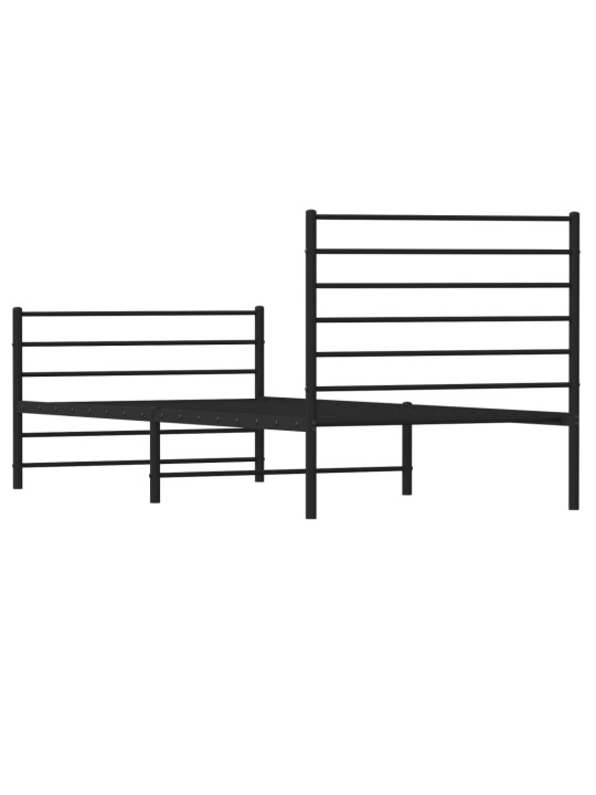 Kovový rám postele s hlavovým a nožním čelem černý 90 x 200 cm