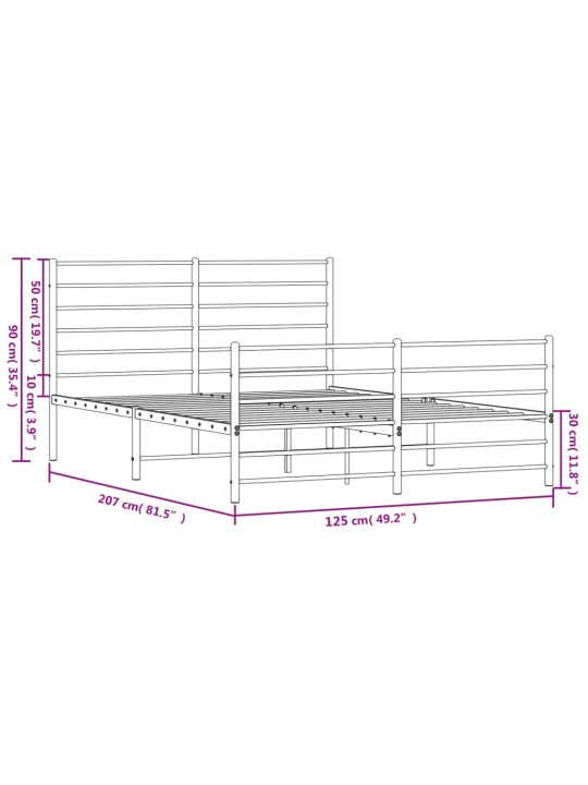 Kovový rám postele s hlavovým a nožním čelem černý 120 x 200 cm