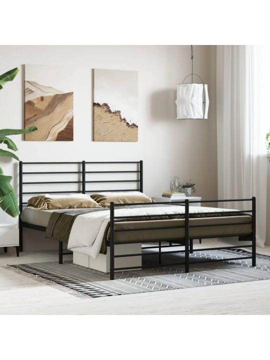 Kovový rám postele s hlavovým a nožním čelem černý 140 x 200 cm