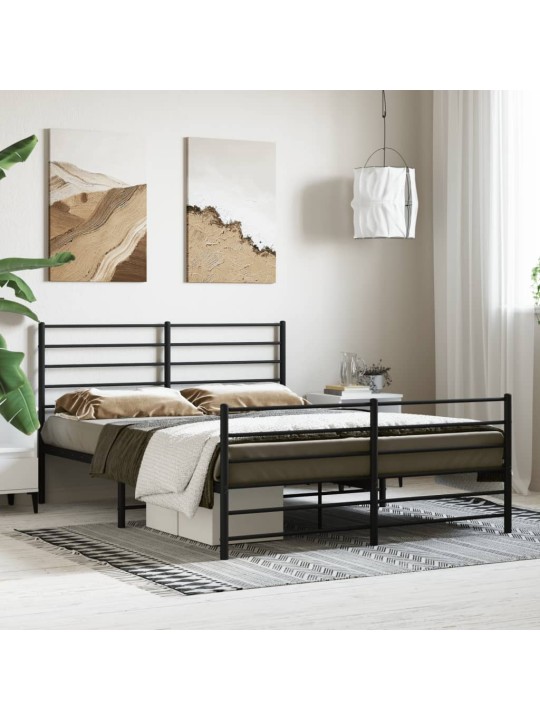 Kovový rám postele bez matrace s nožním čelem černý 160x200 cm