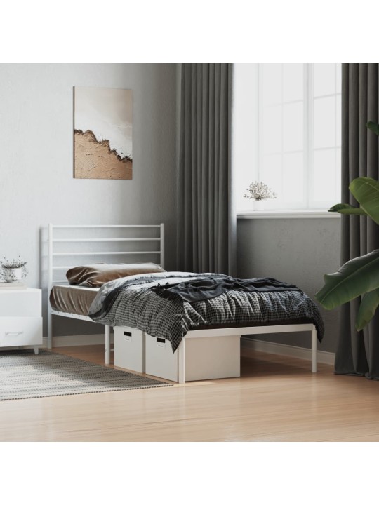 Kovový rám postele bez matrace s čelem bílý 75 x 190 cm