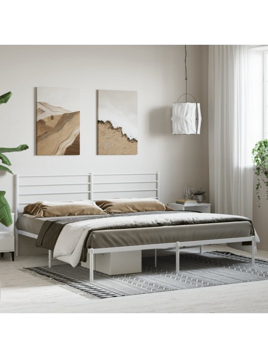 Kovový rám postele s čelem bílý 193 x 203 cm