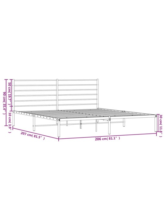 Kovový rám postele s čelem bílý 200 x 200 cm