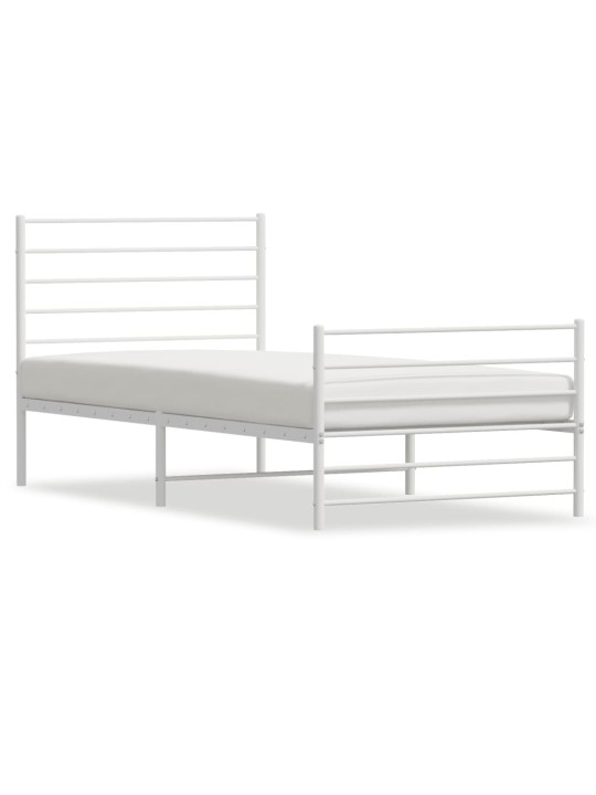 Kovový rám postele s hlavovým a nožním čelem bílý 90 x 200 cm