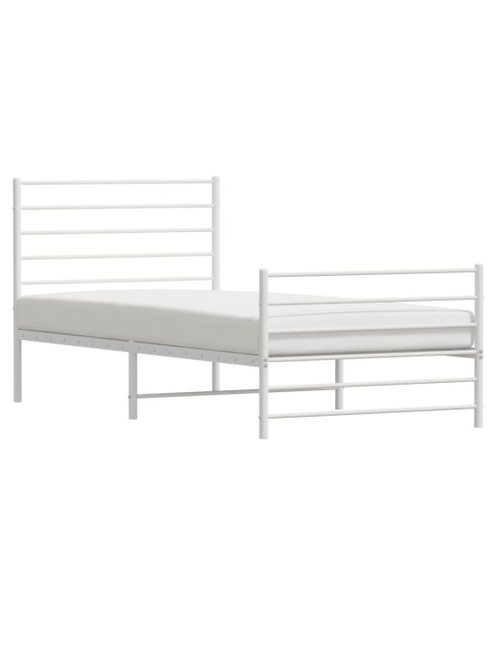 Kovový rám postele s hlavovým a nožním čelem bílý 90 x 200 cm