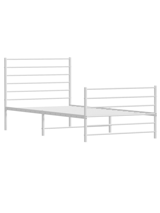 Kovový rám postele s hlavovým a nožním čelem bílý 90 x 200 cm