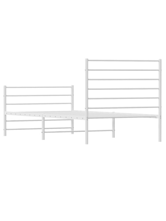 Kovový rám postele s hlavovým a nožním čelem bílý 90 x 200 cm