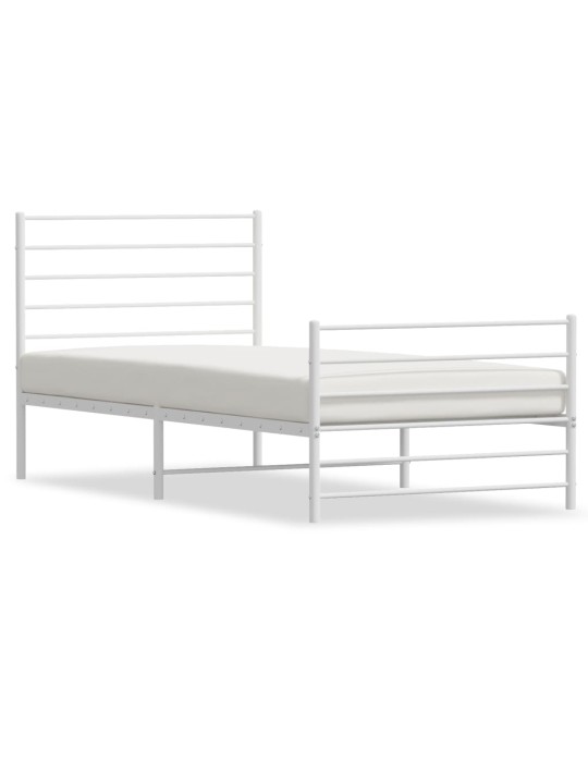 Kovový rám postele s hlavovým a nožním čelem bílý 100 x 200 cm