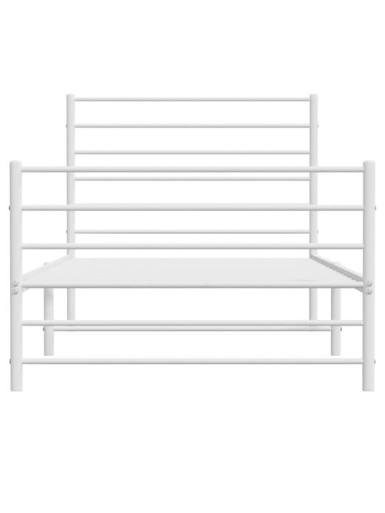 Kovový rám postele s hlavovým a nožním čelem bílý 100 x 200 cm