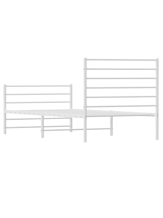 Kovový rám postele s hlavovým a nožním čelem bílý 100 x 200 cm