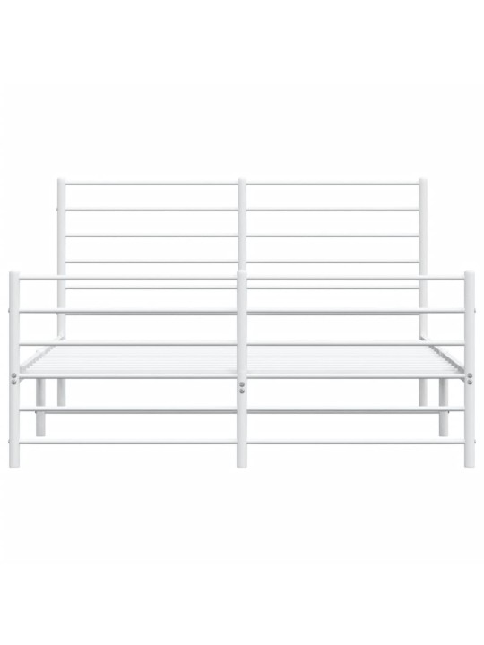 Kovový rám postele s hlavovým a nožním čelem bílý 150 x 200 cm