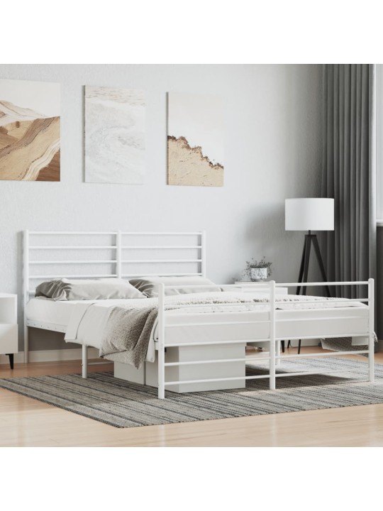 Kovový rám postele s hlavovým a nožním čelem bílý 150 x 200 cm