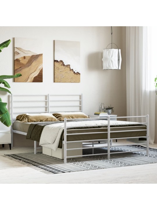 Kovový rám postele s hlavovým a nožním čelem bílý 160 x 200 cm