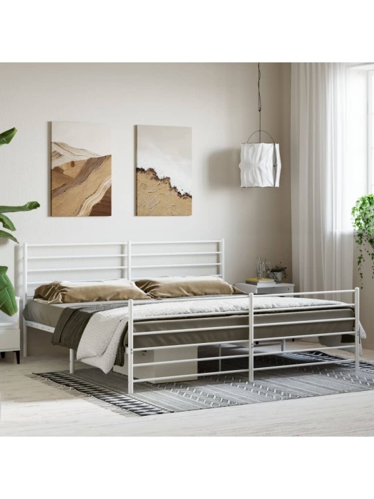 Kovový rám postele s hlavovým a nožním čelem bílý 180 x 200 cm