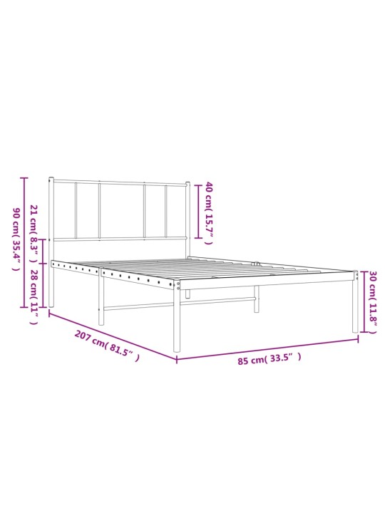 Kovový rám postele s čelem černý 80 x 200 cm