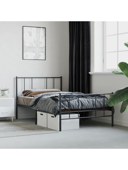 Kovový rám postele s hlavovým a nožním čelem černý 75 x 190 cm