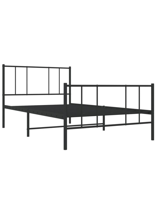 Kovový rám postele s hlavovým a nožním čelem černý 75 x 190 cm