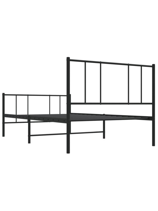Kovový rám postele s hlavovým a nožním čelem černý 75 x 190 cm