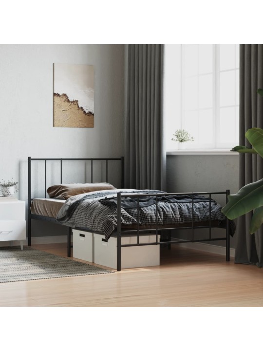 Kovový rám postele s hlavovým a nožním čelem černý 75 x 190 cm